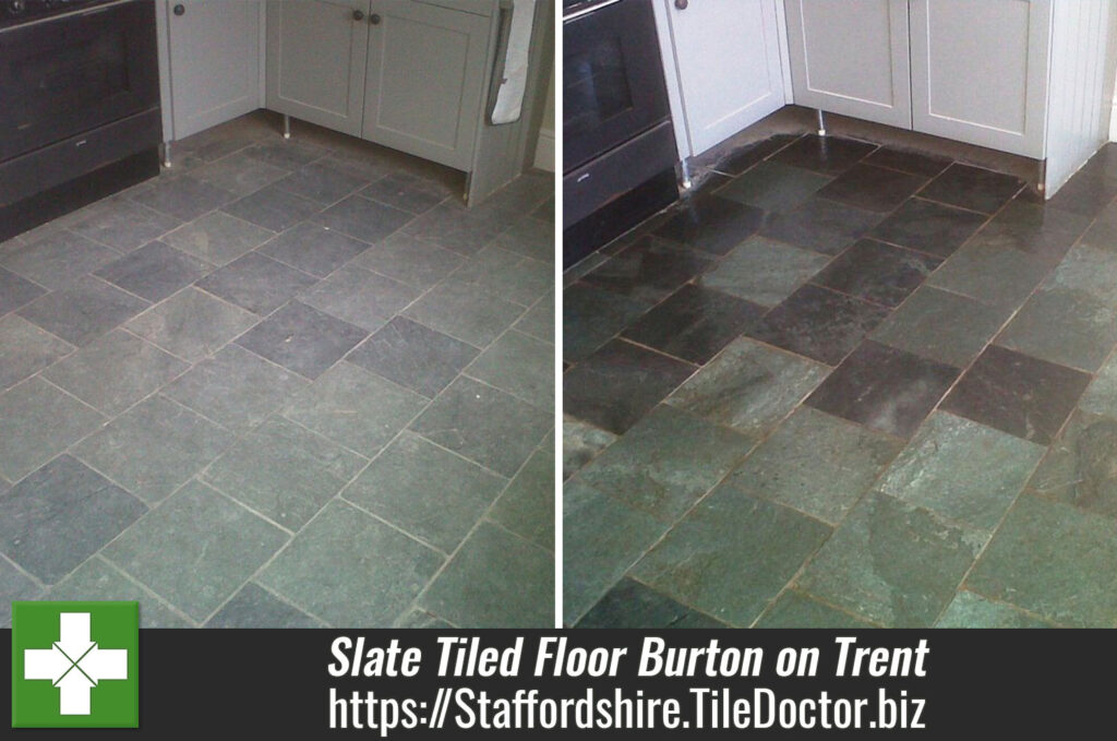 Slate tiled floor cleaned and sealed in Burton-on-Trent