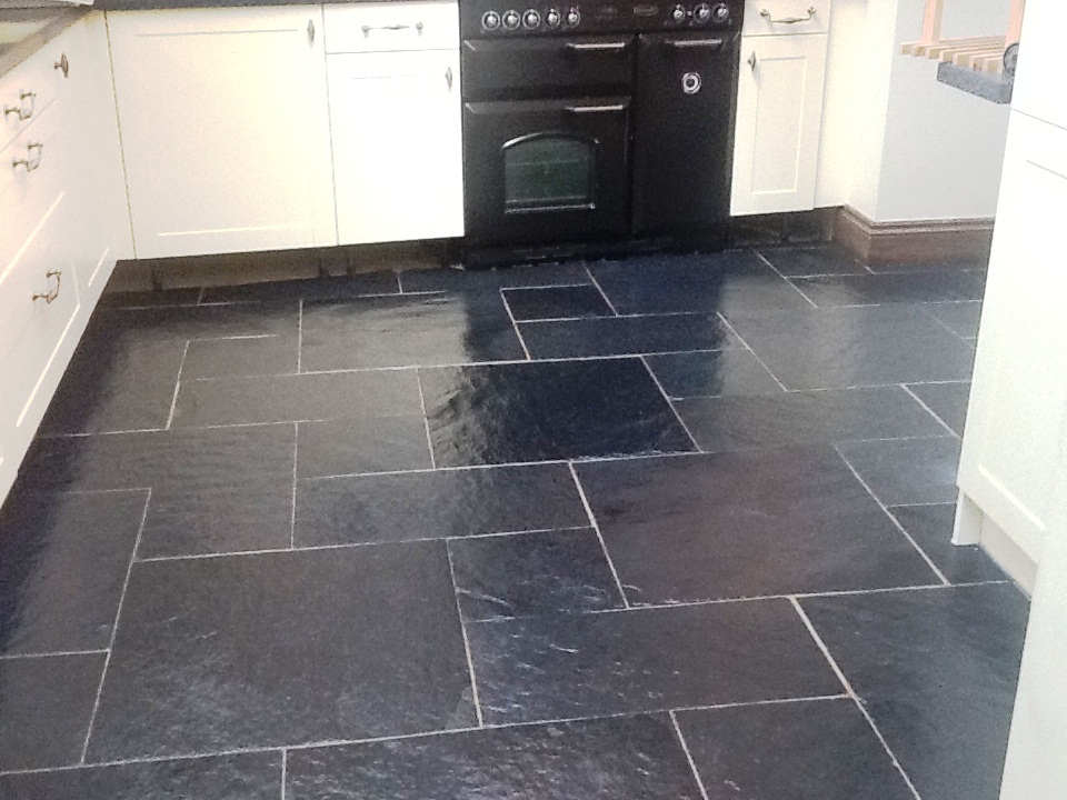 Welsh Black Rough Slate kitchen After Cleaning and Sealing