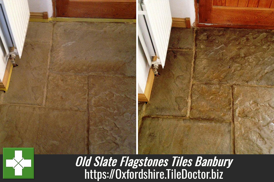 Cleaning Old Slate Flagstones Tiles in Banbury