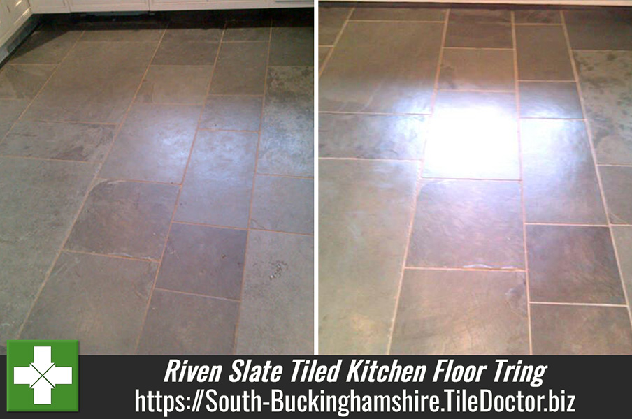 Riven Slate Tiled Kitchen floor cleaned and sealed in Tring Bucks