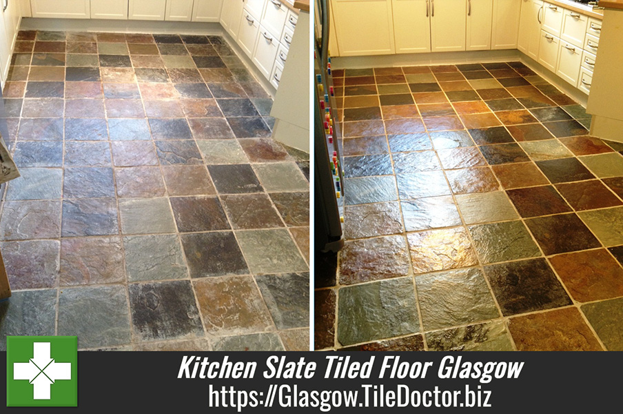 Slate Tiles Cleaned and Sealed in a Glasgow Kitchen