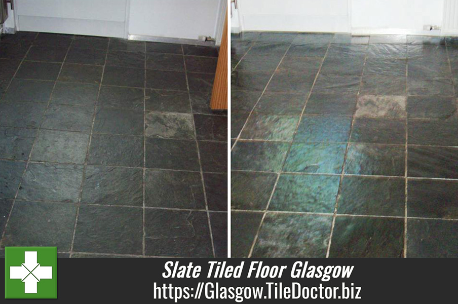 Slate tiled floor cleaned and re-sealed in Glasgow