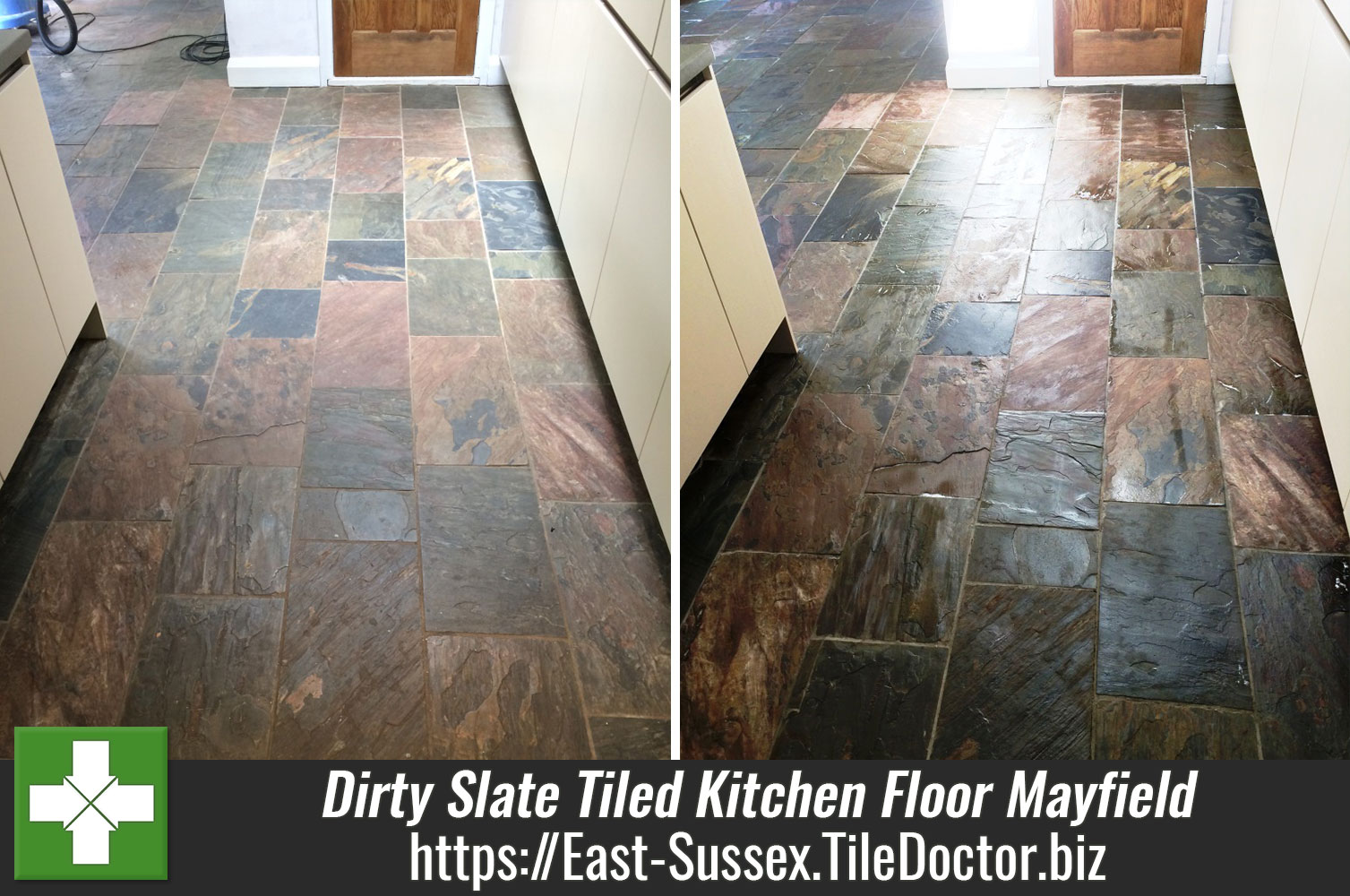 Dirty Slate Tiled Kitchen Floor Cleaned and Sealed in Mayfield
