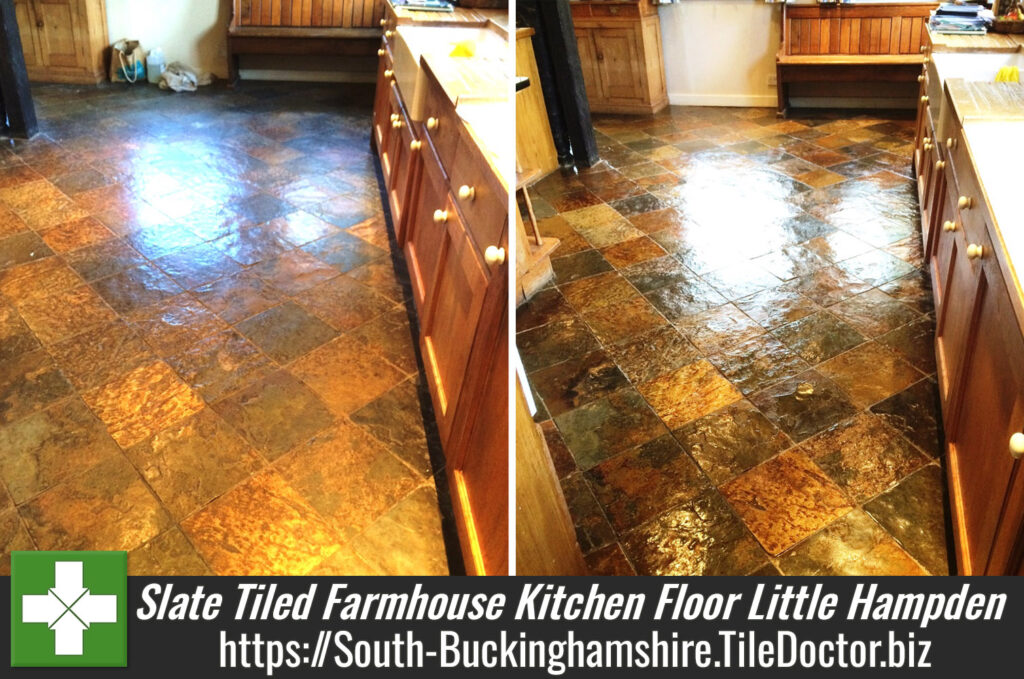 Slate Tiled Farmhouse Kitchen Floor Cleaned and Sealed in Little Hampden