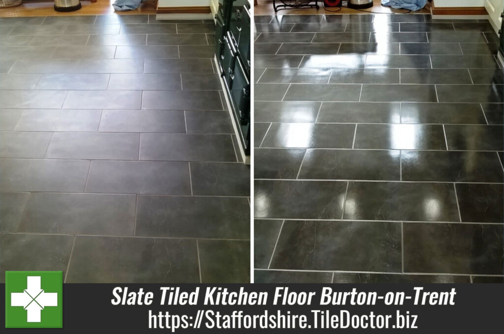 Slate tiled kitchen floor refreshed in Burton on Trent