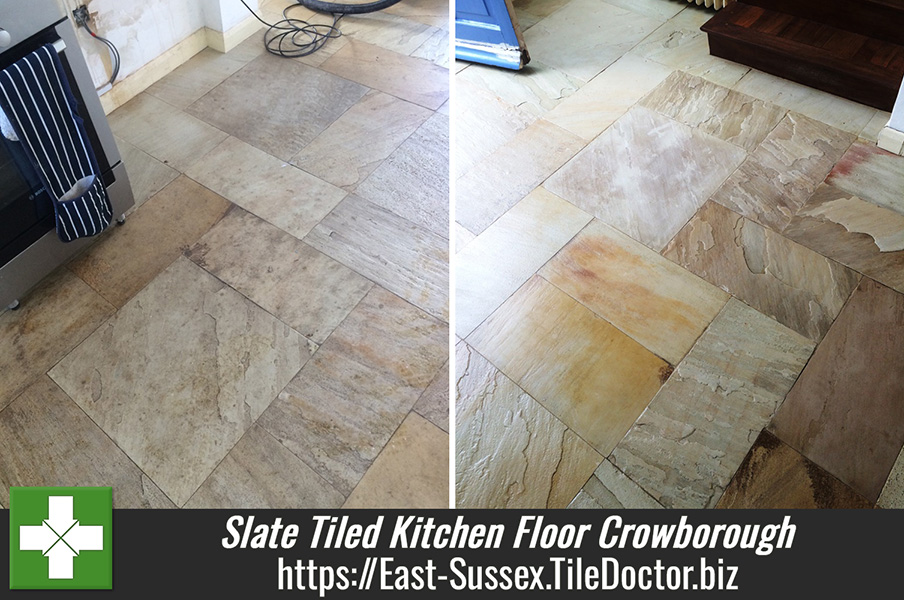 Thorough Clean And Seal Of Dirty Slate Tiled Kitchen Floor In Crowborough