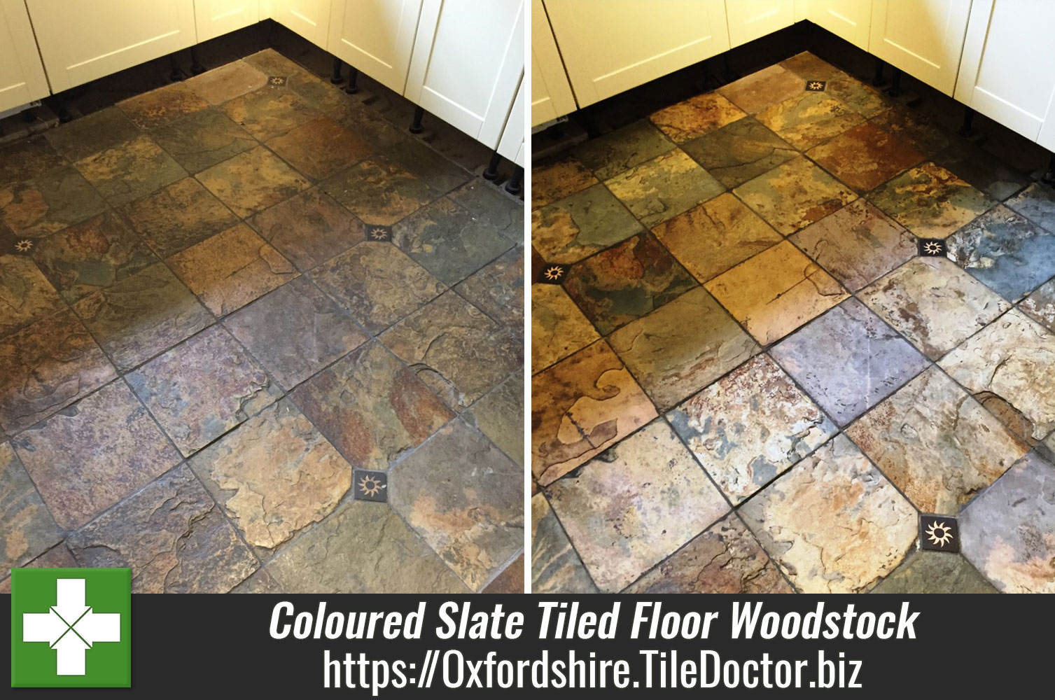 Beautiful Coloured Slate Tiled Floor Cleaned and Sealed in a Woodstock Kitchen