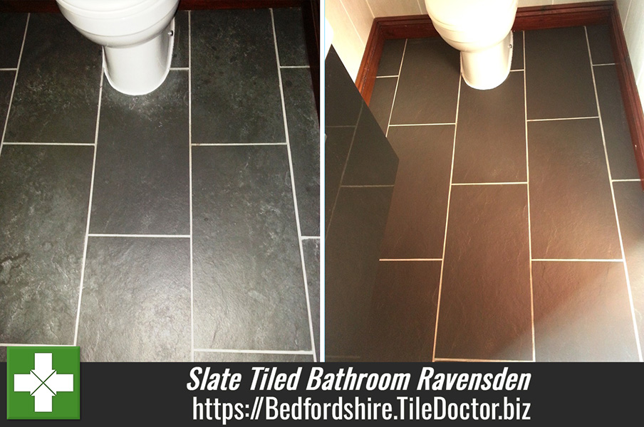 Dealing with Limescale Stains on a Slate Tiled Bathroom in Ravensden