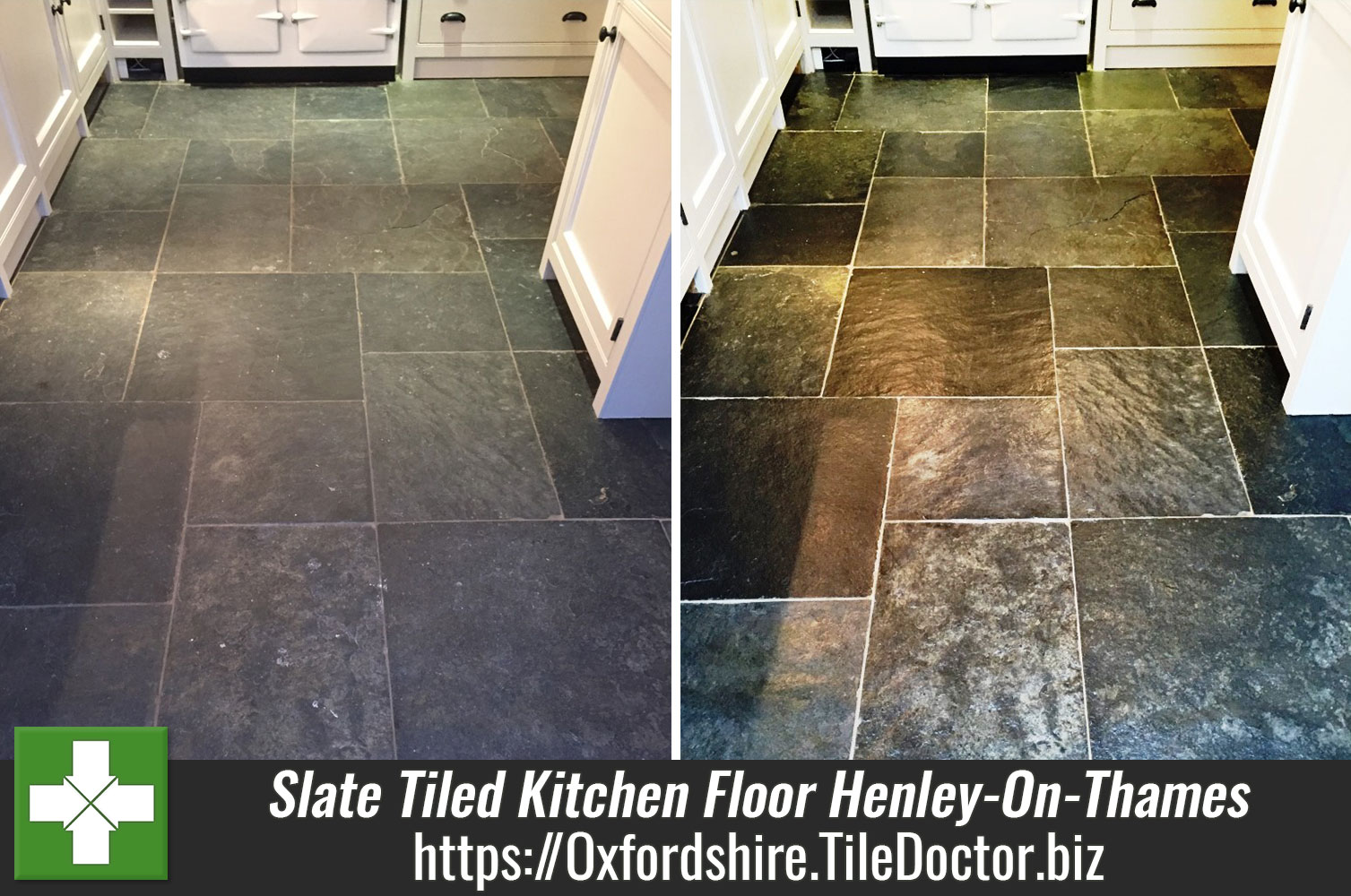 Dull Slate Tiled Kitchen Floor Restored In Henley-On-Thames