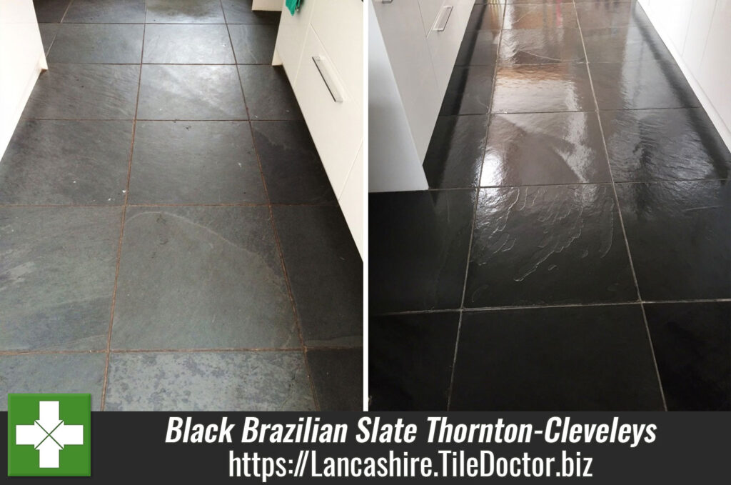 Fantastic Black Brazilian Slate Tiles Rejuvenated in Thornton Cleveleys
