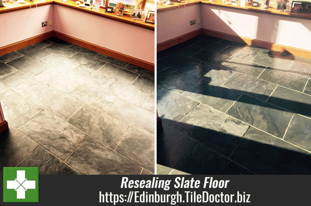 Slate Tiled Floor Stripped Cleaned and Resealed in Edinburgh