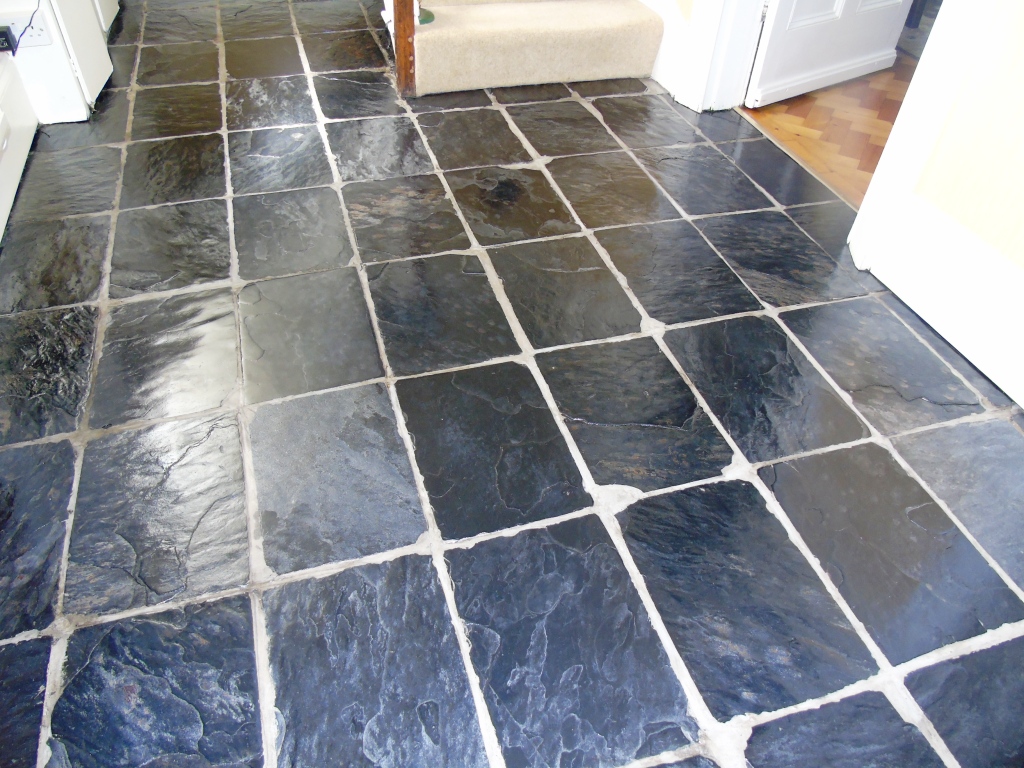 Slate tiled hallway floor After Cleaning Gloucester A10