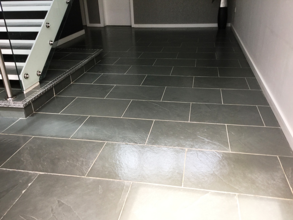 Grey Brazilian Slate Floor After Cleaning and Sealing in Studham