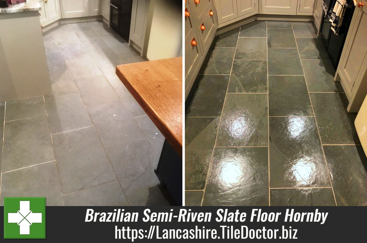 Brazilian Grey Green Semi-Riven Slate Floor Hornby Kitchen