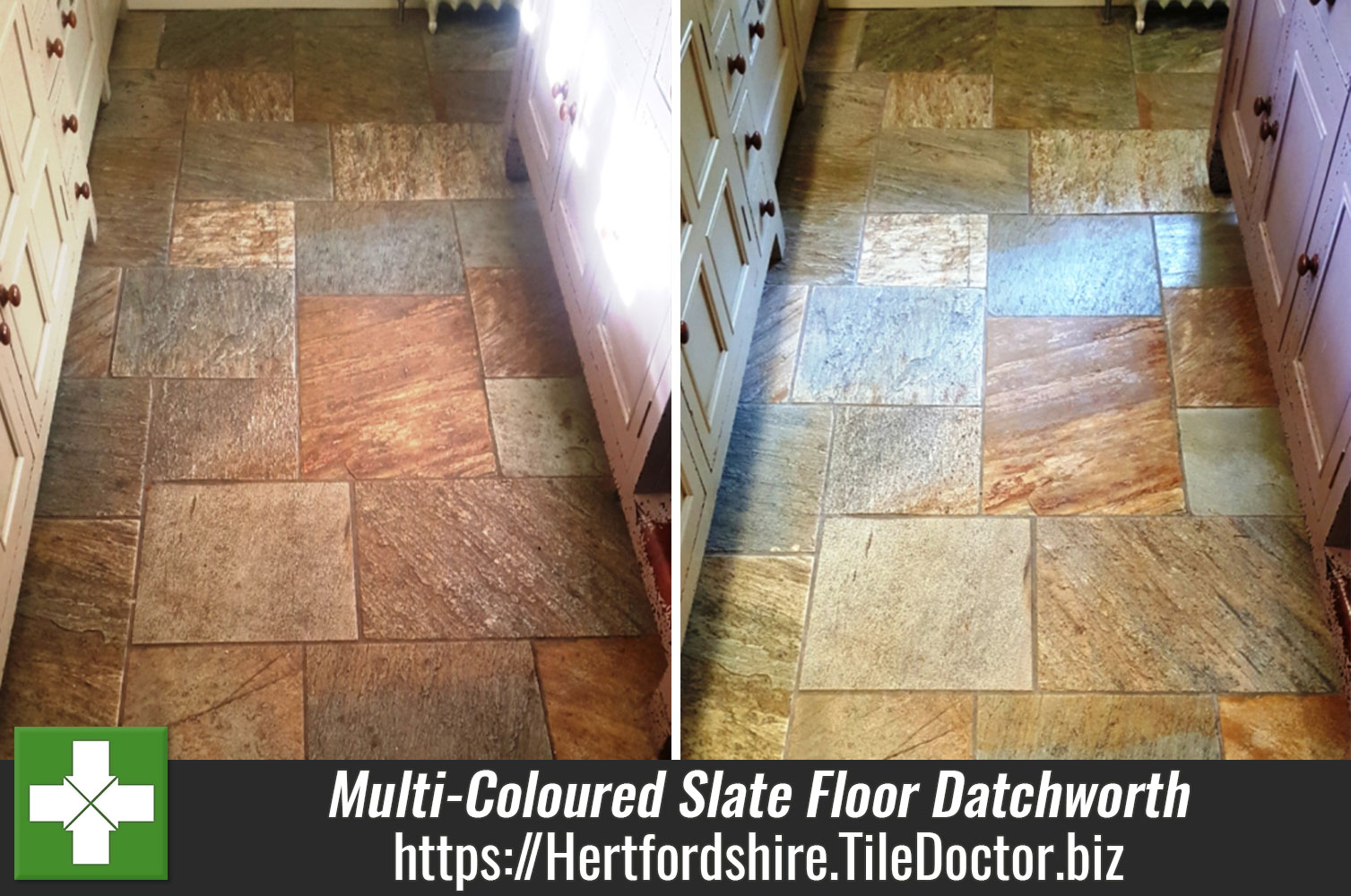 Lacklustre Multi Coloured Slate Tiled Floor Transformed in Datchworth