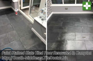 Slate Tiled Floor Before and After Renovation Hampton