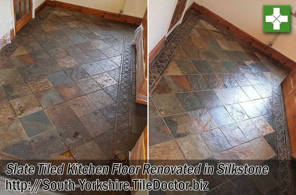 Slate Tiled Kitchen Before and After Renovation Silkstone