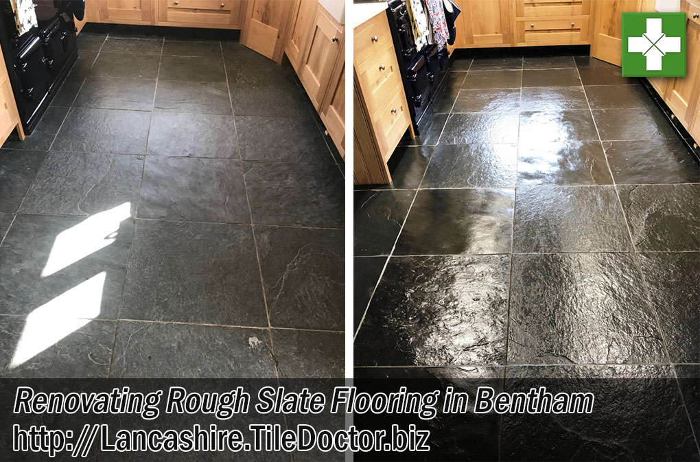 Semi-Riven Slate Floor Before After Renovation Bentham
