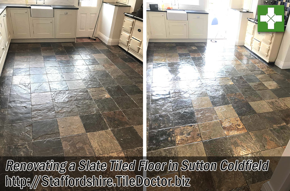 Slate Tiled Kitchen Floor Cleaned Sealed in Sutton Coldfield