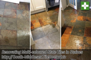 Multi Coloured Slate Tiles Before After Cleaning Sealing Staines-Upon-Thames