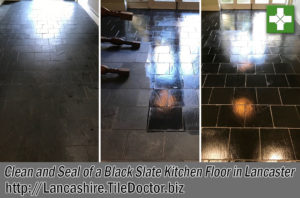 Black Slate Tiled Kitchen Floor Before After Clean Seal Lancaster