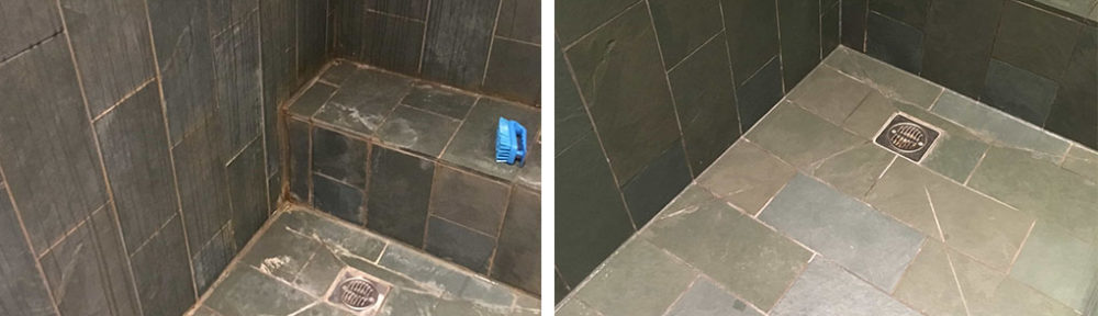 Slate Tiled Shower Before After Limescale Removal Teddington