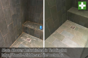 Slate Tiled Shower Before After Limescale Removal Teddington