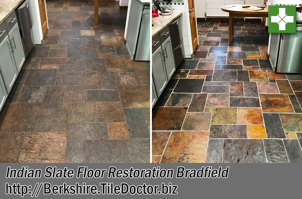 Indian Slate Tiled Kitchen Floor Before and After Renovation Bradfield Reading