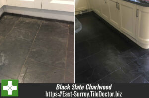 Black Slate Tiled Floor Before After Renovation Charlwood