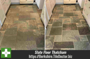 Semi Riven Brazilian Slate Kitchen Floor Before After Cleaning Thatcham