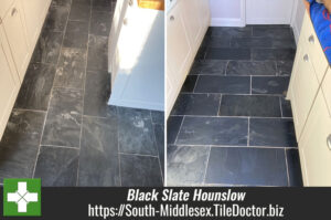 Black Slate Tiled Kitchen Diner Floor Renovation Hounslow