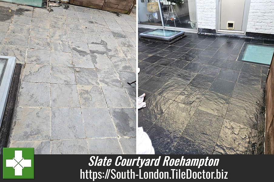 Bleached Slate Tiled Courtyard Restored Roehampton