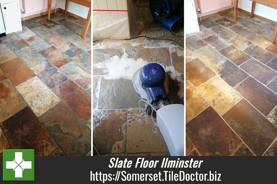 Multicoloured Slate Tiled Kitchen Floor Renovation Ilminster